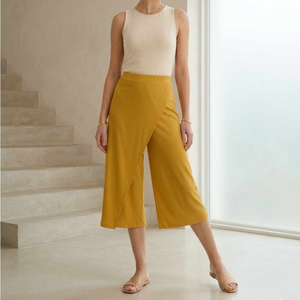 Wide Leg Wynne Layers Yellow Viscose Spandex Culotte Pants Size M Medium